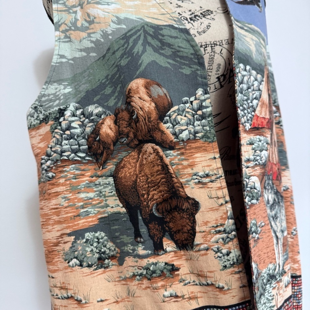 Vintage 80s Handmade Native American Themed Vest with Horse and Buffalo - Picture 5 of 7